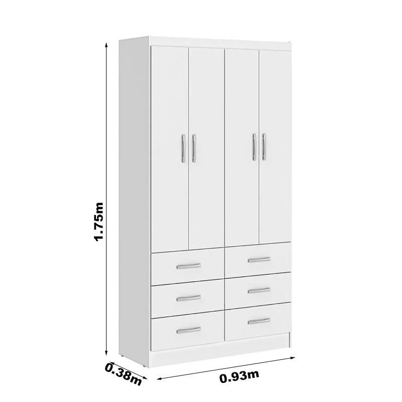Roupeiro Nápoles Larg. 0.93m Branco 4 Portas 6 Gavetas – San Marino