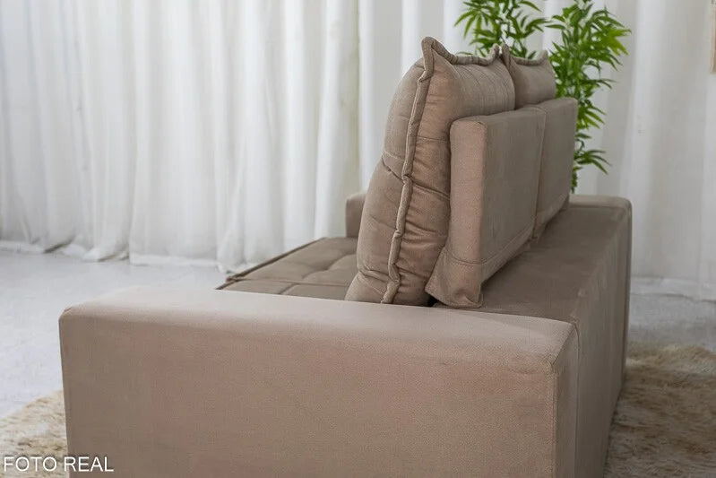 Sofá Retrátil Reclinável Rafaela 1.40m Veludinho Bege B09