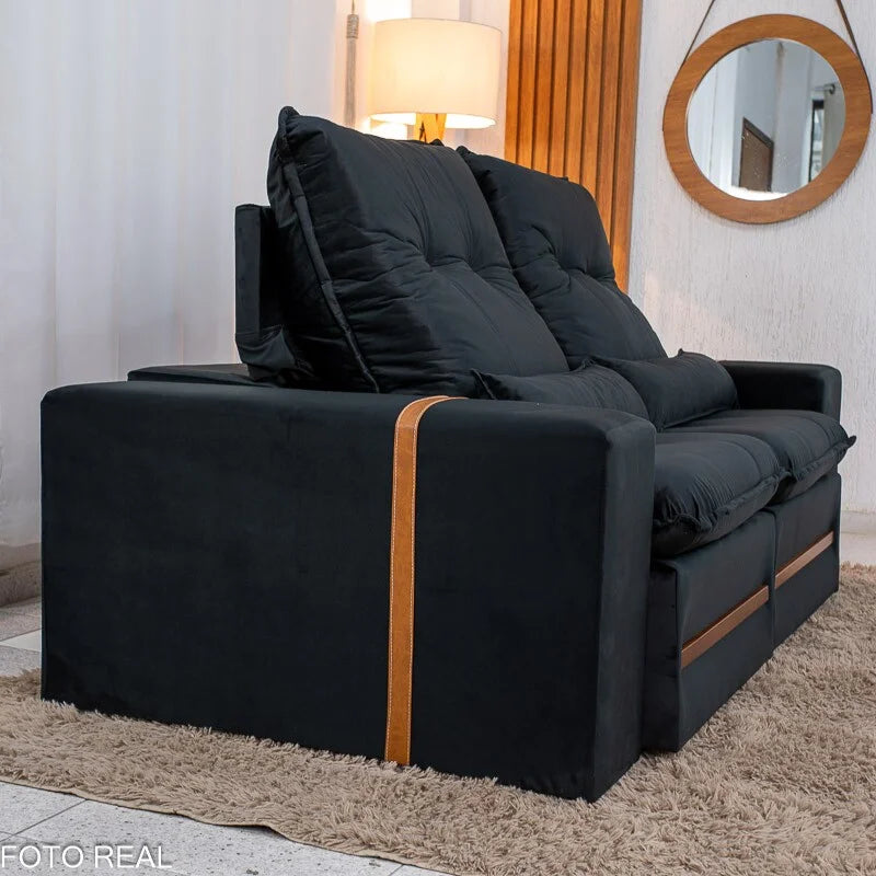 Sofá Retrátil Reclinável Montreal 1.90m Veludo Preto – D33