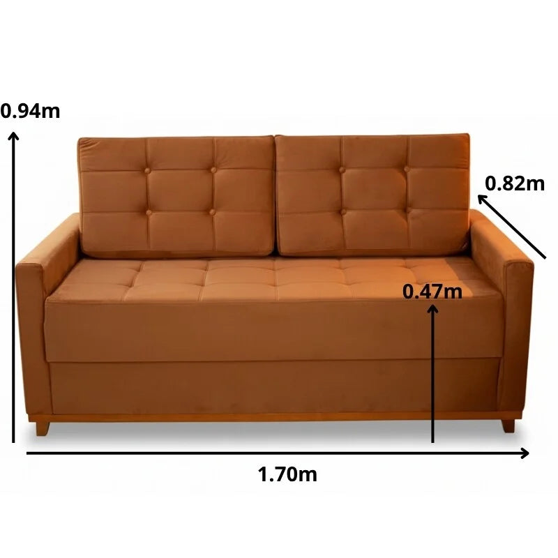 Sofá 3 lugares Living Áustria Veludo Terracota A62 Larg. 1.70m