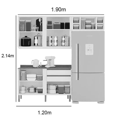Balcão Pérola Cinamomo/Off 1.20m + Aéreo 2 Portas 1.20m Cinamomo/Off + Armário de Geladeira Pérola Cinamomo – Sallêto