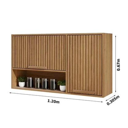 Balcão Flórida 3 Portas 2 Gavetas Larg. 1.20m + Armário Aéreo Florida 2 Portas Larg. 1.20m Ripado Cinamomo/Off – Sallêto