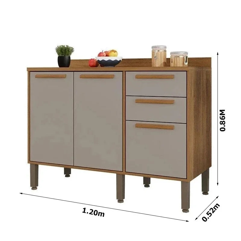 Balcão Flórida 3 Portas 2 Gavetas Larg. 1.20m + Armário Aéreo Florida 2 Portas Larg. 1.20m Ripado Cinamomo/Off – Sallêto