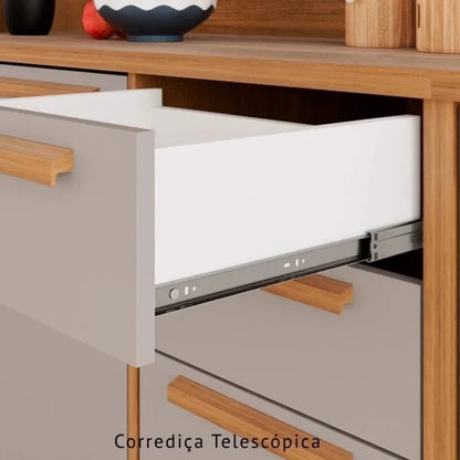 Balcão Flórida 3 Portas 2 Gavetas Larg. 1.20m + Armário Aéreo Florida 2 Portas Larg. 1.20m Ripado Cinamomo/Off – Sallêto