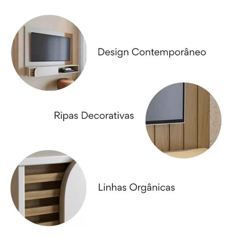 Home Suspenso Jurerê Larg. 1.36m Off/Freijó para TV até 65″ – Colibri