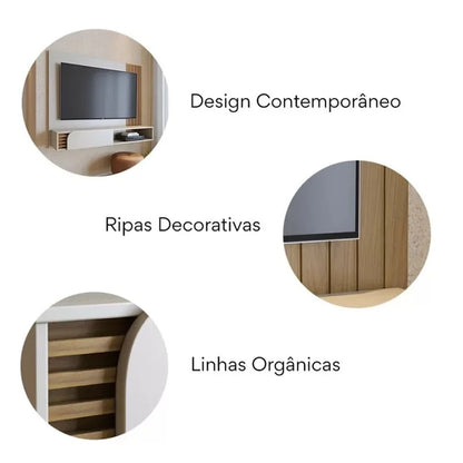 Home Suspenso Jurerê Larg. 1.36m Off/Freijó para TV até 65″ – Colibri