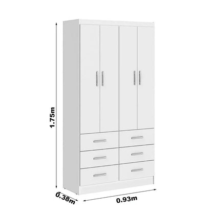 Roupeiro Nápoles Larg. 0.93m Branco 4 Portas 6 Gavetas – San Marino