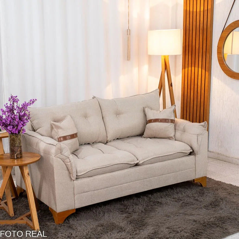 Sofá 2 Lugares Creta Larg. 1.60m Linho Bege 24 – Molas bonnel