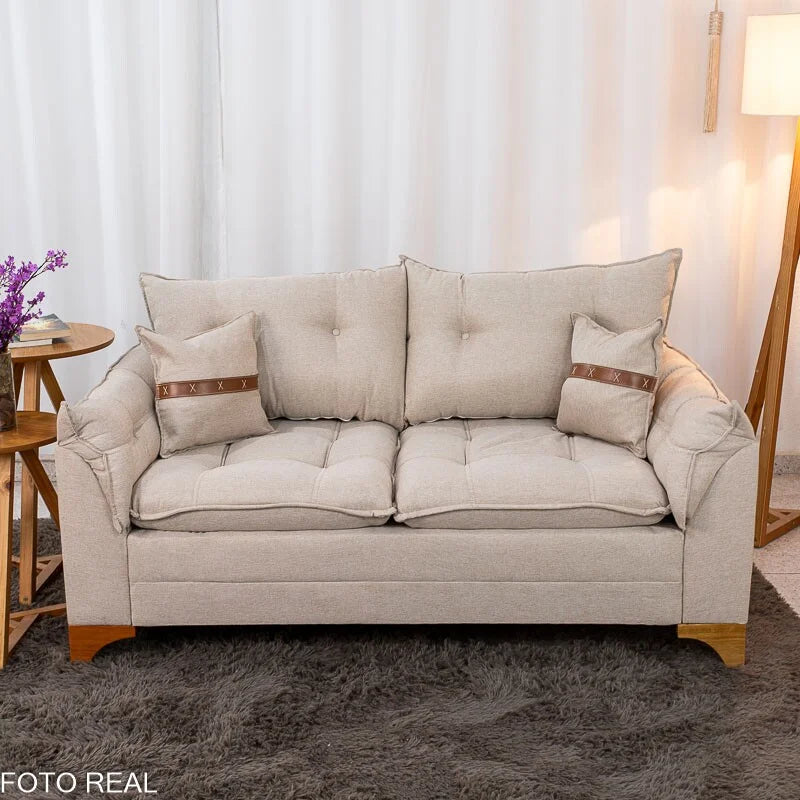Sofá 2 Lugares Creta Larg. 1.60m Linho Bege 24 – Molas bonnel