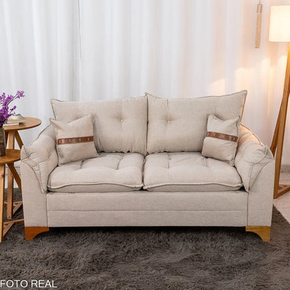 Sofá 2 Lugares Creta Larg. 1.60m Linho Bege 24 – Molas bonnel