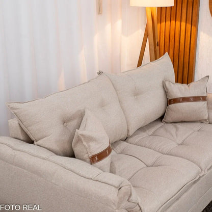 Sofá 2 Lugares Creta Larg. 1.60m Linho Bege 24 – Molas bonnel