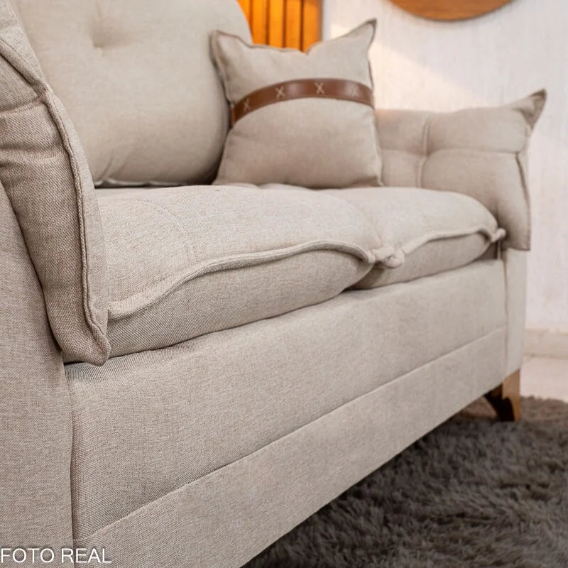 Sofá 2 Lugares Creta Larg. 1.60m Linho Bege 24 – Molas bonnel