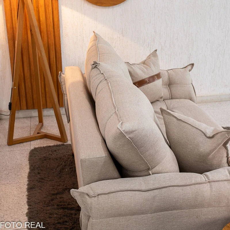 Sofá 2 Lugares Creta Larg. 1.60m Linho Bege 24 – Molas bonnel