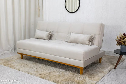 Sofá Cama Madrid Veludo Bege 2269 Larg. 1.80m – Molas Bonnel