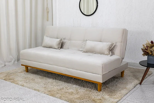 Sofá Cama Madrid Veludo Bege 2269 Larg. 1.80m – Molas Bonnel