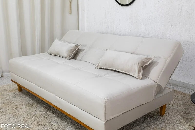 Sofá Cama Madrid Veludo Bege 2269 Larg. 1.80m – Molas Bonnel