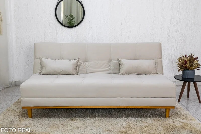 Sofá Cama Madrid Veludo Bege 2269 Larg. 1.80m – Molas Bonnel