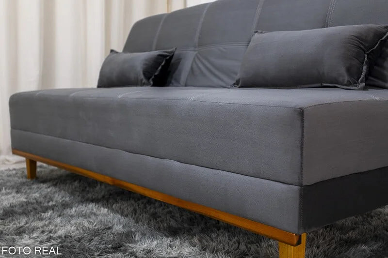 Sofá Cama Madrid Veludo Cinza 2303 Larg. 1.80m – Molas Bonnel