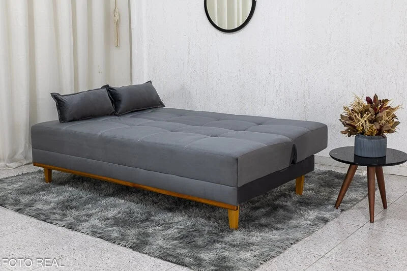 Sofá Cama Madrid Veludo Cinza 2303 Larg. 1.80m – Molas Bonnel