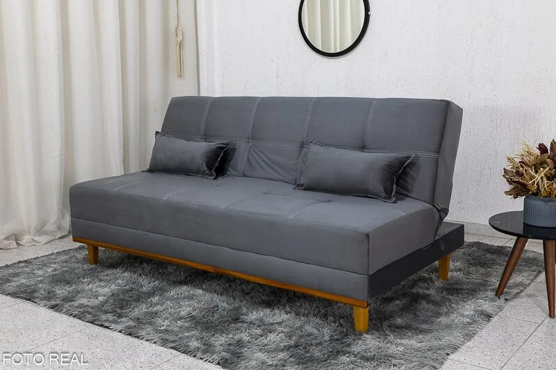 Sofá Cama Madrid Veludo Cinza 2303 Larg. 1.80m – Molas Bonnel