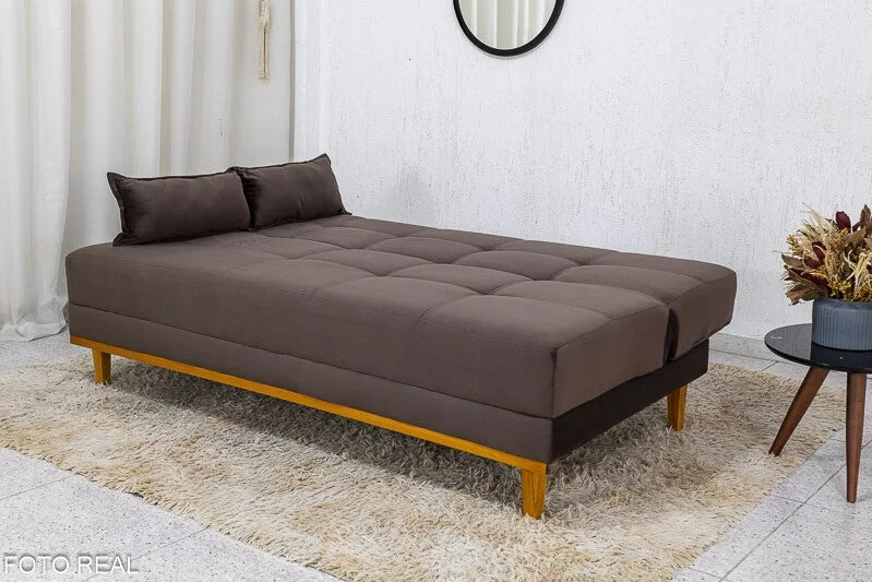 Sofá Cama Madrid Veludo Marrom 2263 Larg. 1.80m – Molas Bonnel