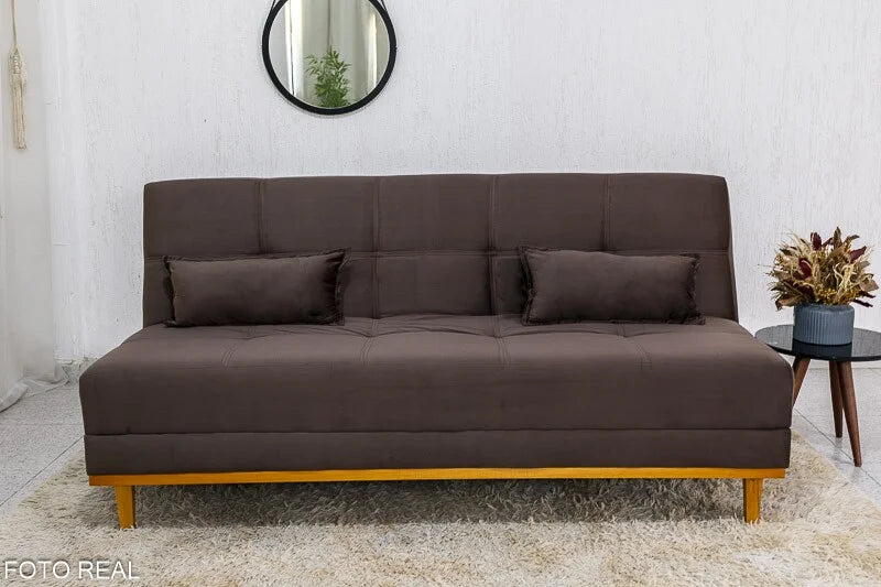 Sofá Cama Madrid Veludo Marrom 2263 Larg. 1.80m – Molas Bonnel