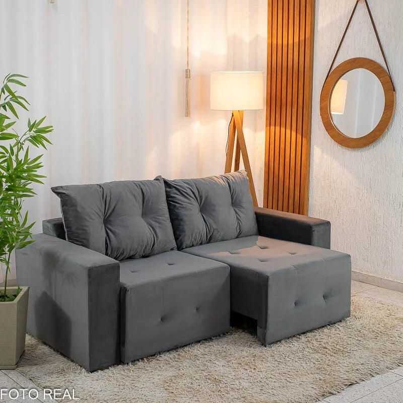 Sofá Retrátil Havaí 1.80m Veludo Cinza – Sem Caixa
