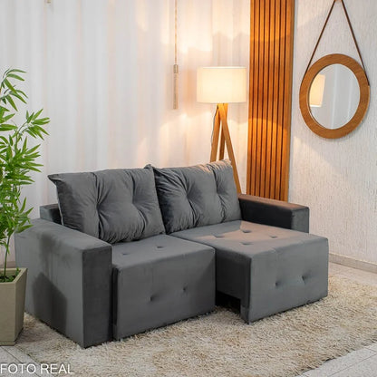Sofá Retrátil Havaí 1.80m Veludo Cinza – Sem Caixa