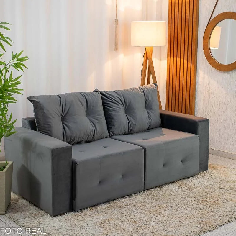 Sofá Retrátil Havaí 1.80m Veludo Cinza – Sem Caixa