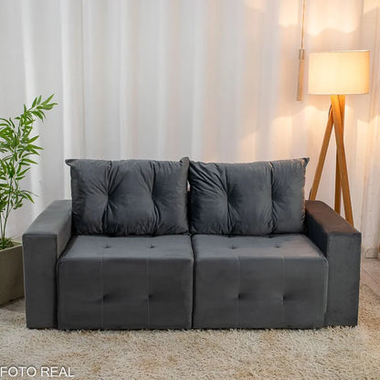 Sofá Retrátil Havaí 1.80m Veludo Cinza – Sem Caixa