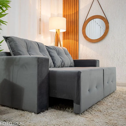 Sofá Retrátil Havaí 1.80m Veludo Cinza – Sem Caixa