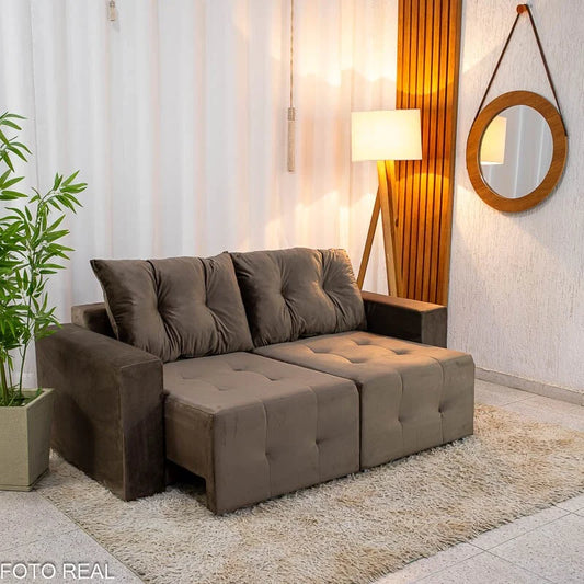 Sofá Retrátil Havaí 1.80m Veludo Marrom – Sem Caixa