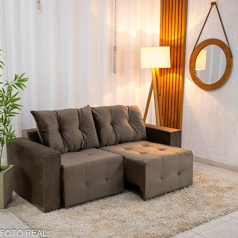Sofá Retrátil Havaí 1.80m Veludo Marrom – Sem Caixa