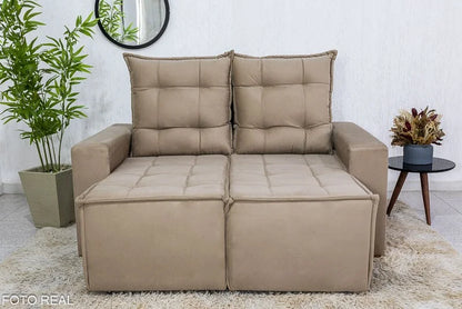 Sofá Retrátil Reclinável Rafaela 1.40m Veludinho Bege B09