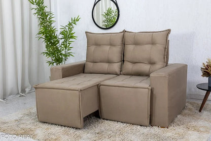 Sofá Retrátil Reclinável Rafaela 1.40m Veludinho Bege B09