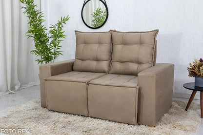 Sofá Retrátil Reclinável Rafaela 1.40m Veludinho Bege B09