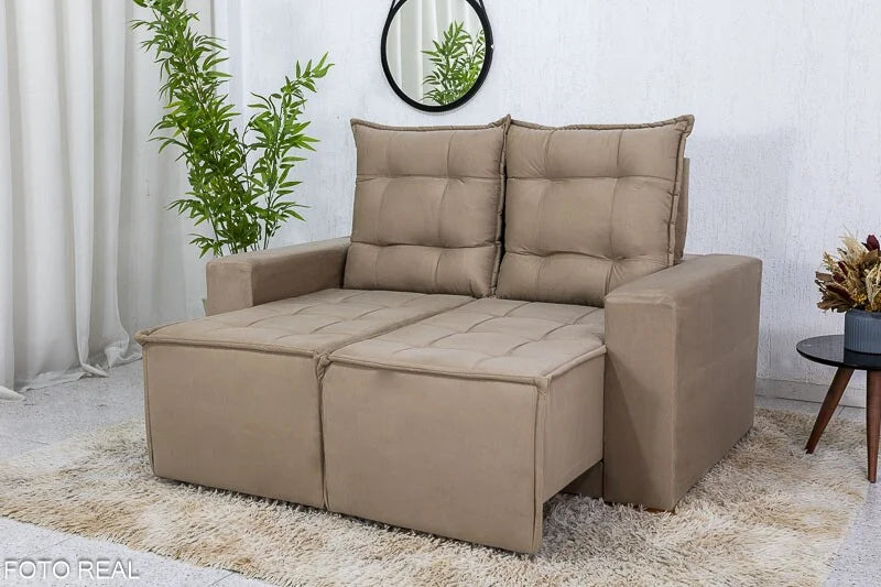 Sofá Retrátil Reclinável Rafaela 1.40m Veludinho Bege B09