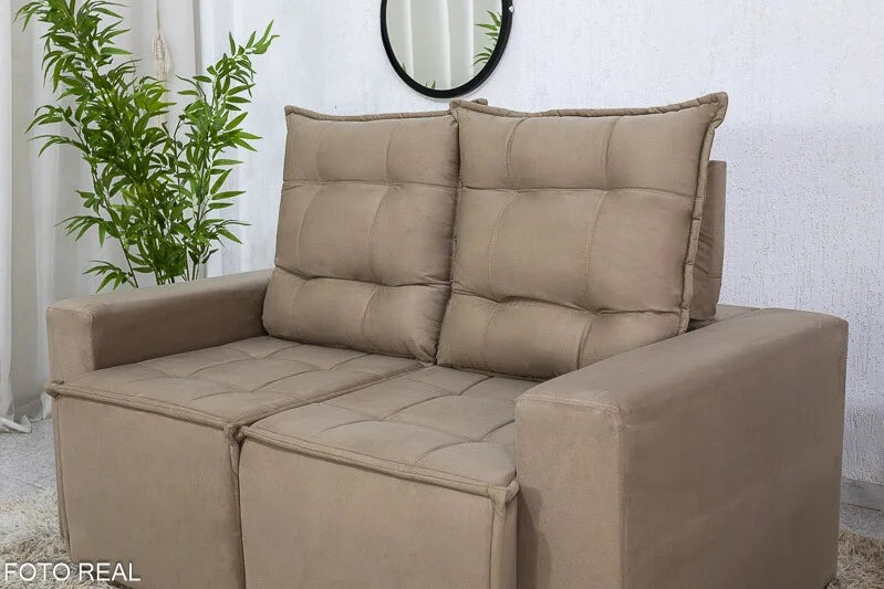 Sofá Retrátil Reclinável Rafaela 1.40m Veludinho Bege B09