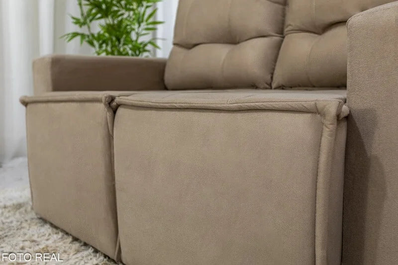 Sofá Retrátil Reclinável Rafaela 1.40m Veludinho Bege B09