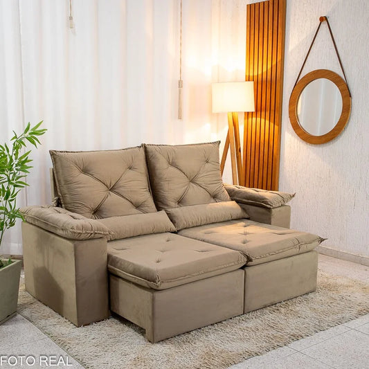 Sofá Retrátil Reclinável City 2.00m Veludo Bege – D28