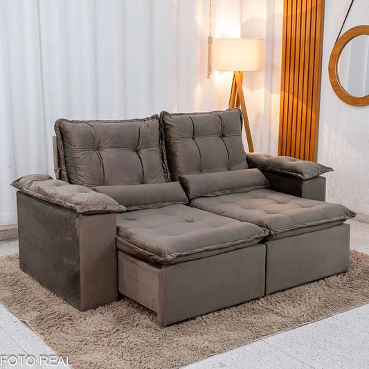 Sofá Retrátil Reclinável Grécia 2.00m Veludo Marrom – Sem Caixa