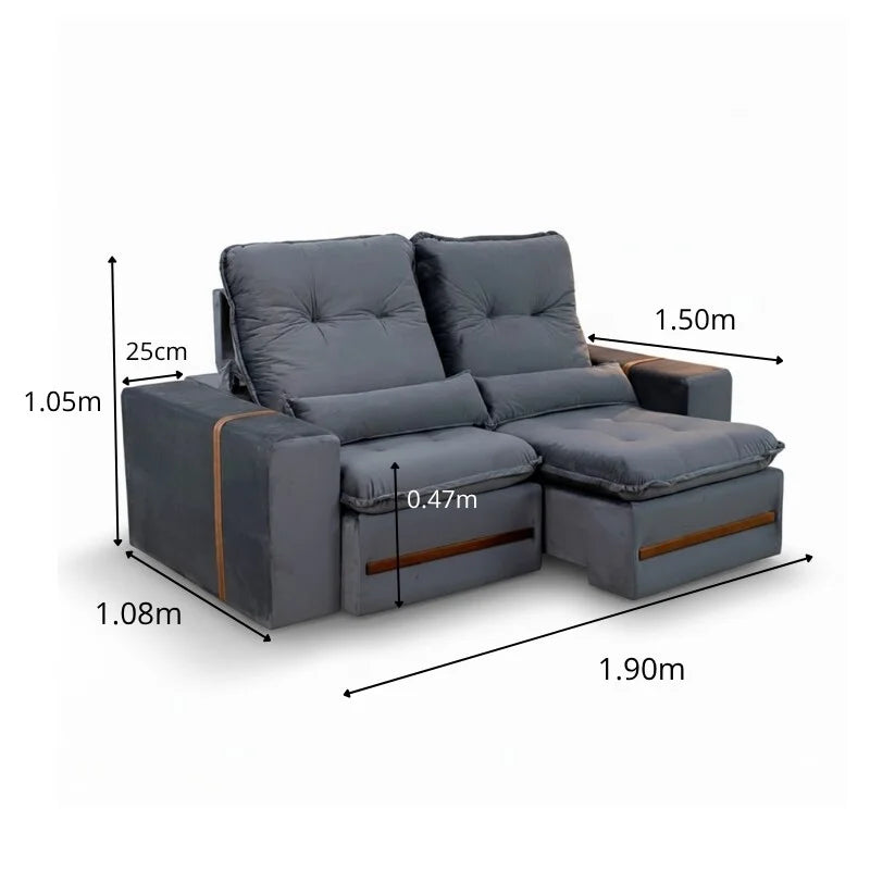 Sofá Retrátil Reclinável Montreal 1.90m Veludo Cinza – D33