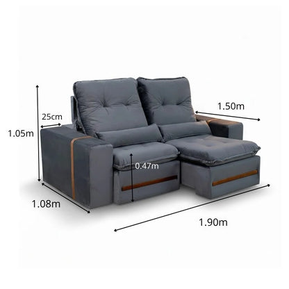 Sofá Retrátil Reclinável Montreal 1.90m Veludo Cinza – D33