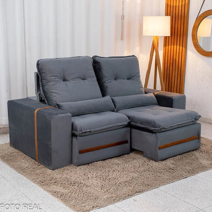 Sofá Retrátil Reclinável Montreal 1.90m Veludo Cinza – D33
