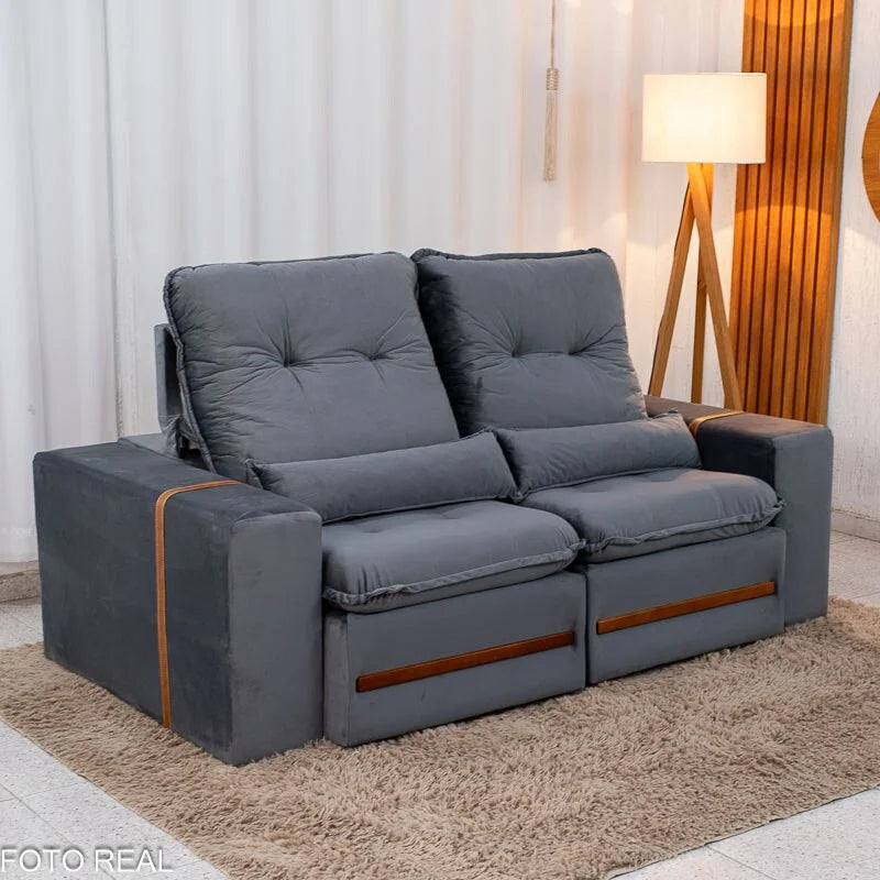 Sofá Retrátil Reclinável Montreal 1.90m Veludo Cinza – D33