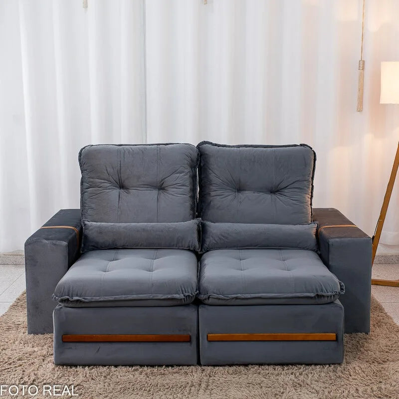 Sofá Retrátil Reclinável Montreal 1.90m Veludo Cinza – D33