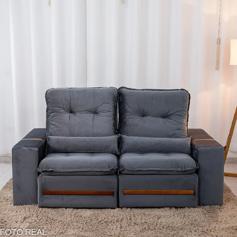 Sofá Retrátil Reclinável Montreal 1.90m Veludo Cinza – D33