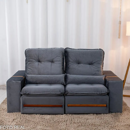 Sofá Retrátil Reclinável Montreal 1.90m Veludo Cinza – D33