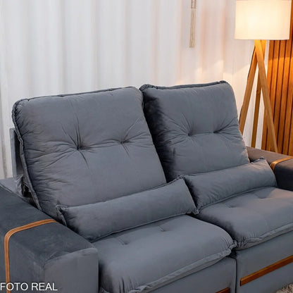 Sofá Retrátil Reclinável Montreal 1.90m Veludo Cinza – D33