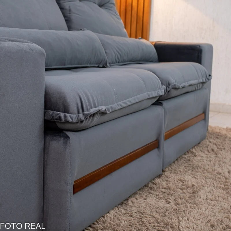 Sofá Retrátil Reclinável Montreal 1.90m Veludo Cinza – D33
